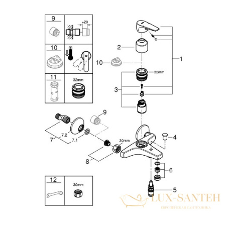 смеситель grohe bauflow 23601000 для ванны, хром