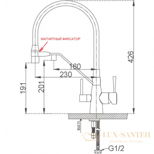 смеситель zorg sanitary zr 356 yf для кухни, хром/черный