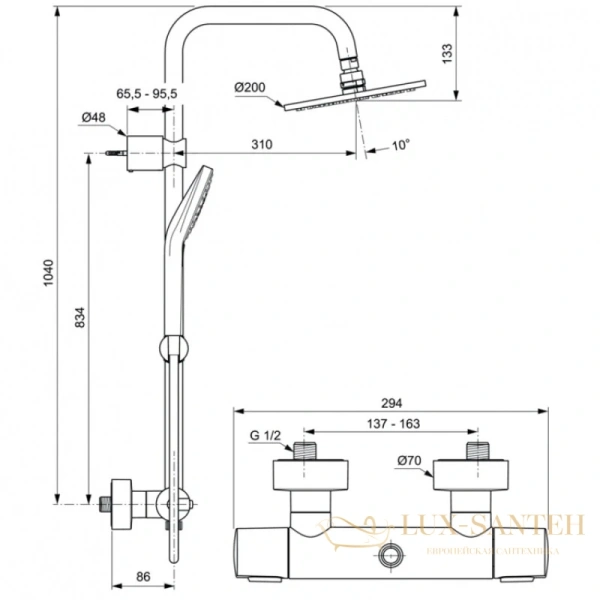 душевая система ideal standard idealrain soft evo a6983aa 200 мм, хром