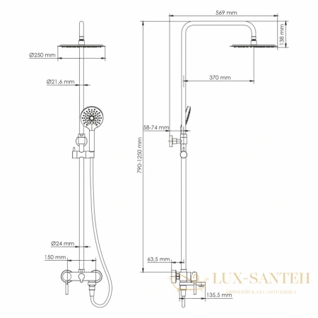 душевая система wasserkraft a14201 250 мм, никель