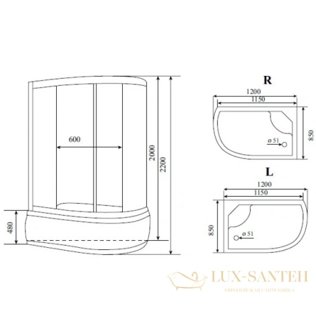 душевая кабина timo comfort t-8820l f 120x85x220 см, стекло матовое