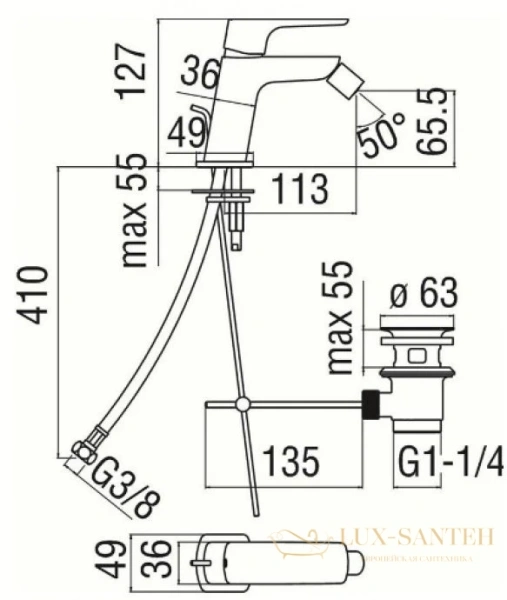 смеситель для биде nobili acquaviva, vv103119/1bm, черный матовый