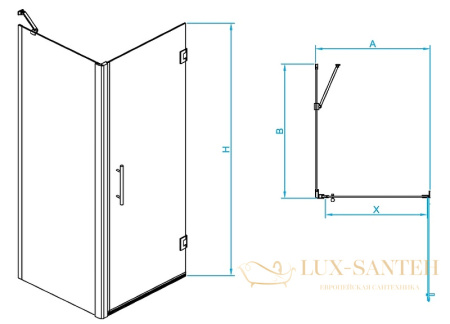 душевой уголок rgw passage 41083689-014 pa-36b 80x90, профиль черный, стекло прозрачное