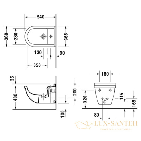 биде duravit starck 3 2280150000 подвесное, белый