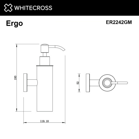 дозатор для жидкого мыла подвесной whitecross ergo er2242gm, оружейная сталь