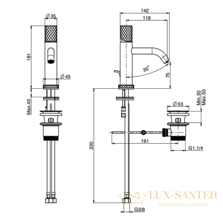 смеситель для раковины, fima carlo frattini spillo tech, f3031txsxcr, ручка "x", с донным клапаном, хром