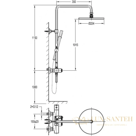 душевая система cezares eco eco-cvd-t-boro 254 мм, золотой матовый