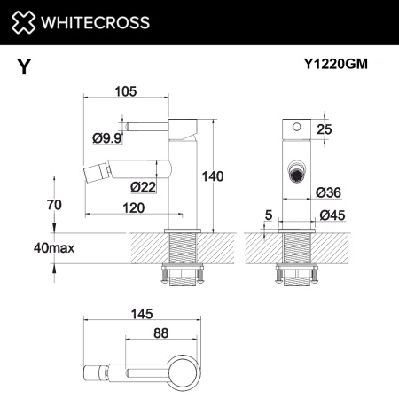 смеситель для биде whitecross y y1220gm, оружейная сталь