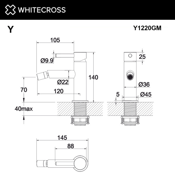 смеситель для биде whitecross y y1220gm, оружейная сталь