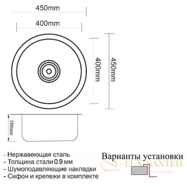 кухонная мойка zorg grafit szr 450 grafit 45 см, графит