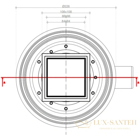 душевой трап bettoserb confluo standard plate 4 13702565 94x94/50 мм 2 в 1 с основой под плитку, хром/матовый хром