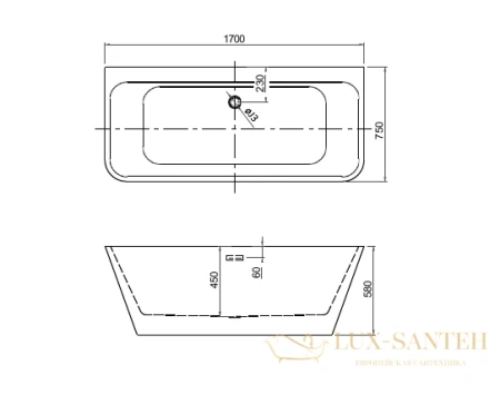 акриловая ванна aquatek тера 170x78 см aq-128778wt, отдельностоящая