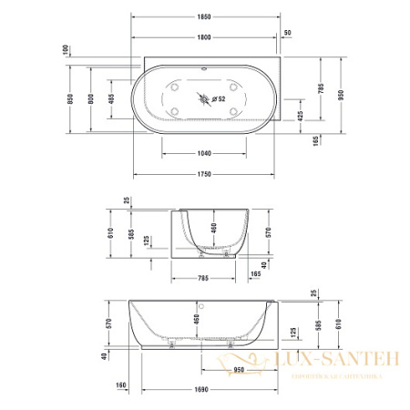 ванна duravit luv 700432000000000 180х95 угол справа, белый