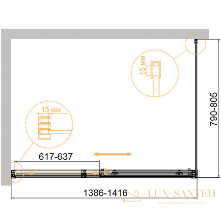 душевой уголок cezares duet soft-m duet soft-m-ah-1-140/80-c-cr 140x80 профиль хром, стекло прозрачное