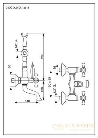 смеситель с ручным душем emmevi deco old 12611/cr для ванной, хром