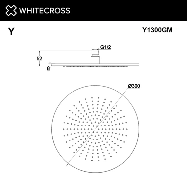 верхний душ whitecross d=30 см y1300gm, оружейная сталь