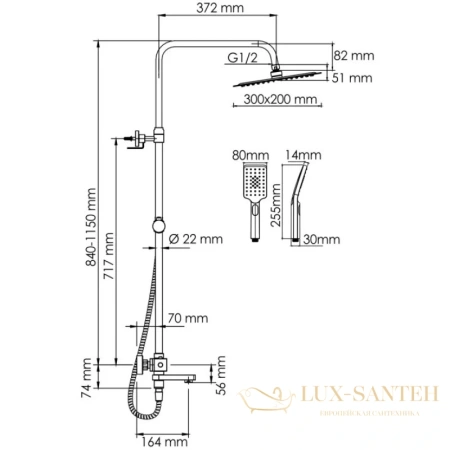 душевая система wasserkraft a199.069.126.010.ch thermo 300х200 мм, хром