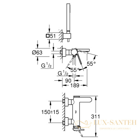 смеситель grohe plus 33547003 для ванны, хром