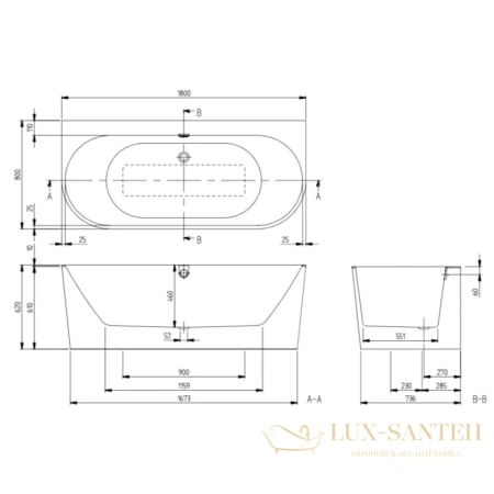 квариловая ванна villeroy & boch oberon 2.0 ubq180obr9cd00v-01 180х80 см, альпийский белый