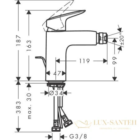 смеситель для биде с донным клапаном hansgrohe logis 71200670, черный матовый