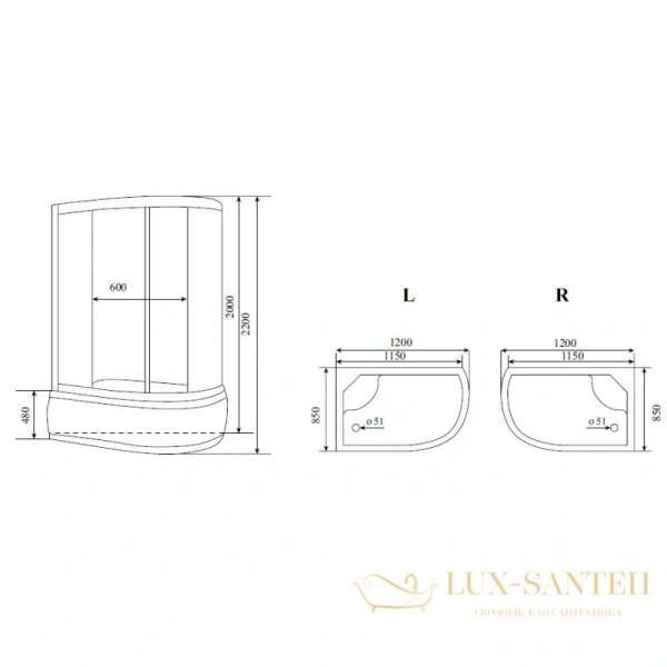 душевая кабина timo lux t-7720 p r 120x85x220 см, стекло прозрачное