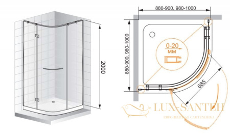 душевой уголок cezares bergamo bergamo-w-r-1-100-arco-c-cr-r-iv 100x100 iv профиль хром, стекло прозрачное