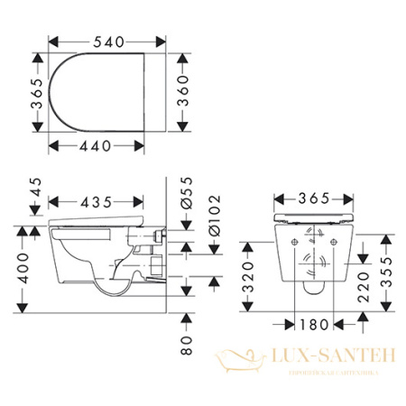 унитаз подвесной, hansgrohe elupura original s, 60207450, 540х360 безободковый с сиденьем без микролифта, белый глянцевый