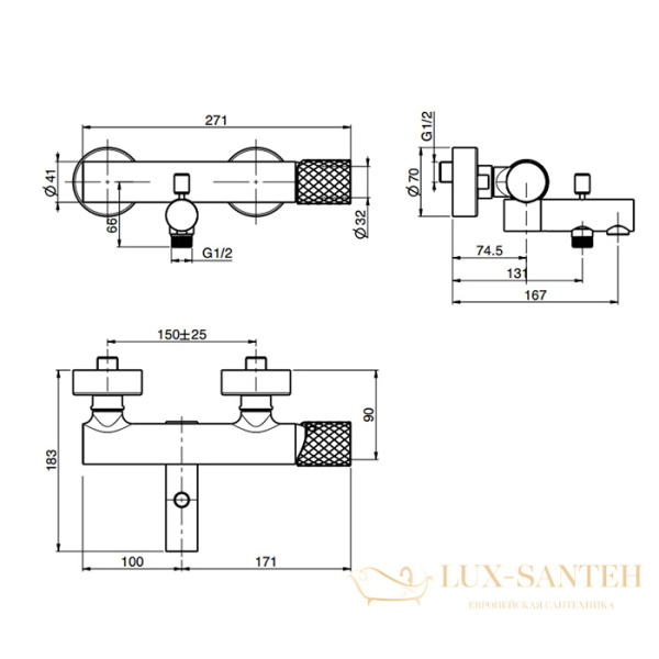 смеситель для ванны fima carlo frattini spillo tech, f3034t/1nxcr, ручка "x", без душевого комплекта, хром