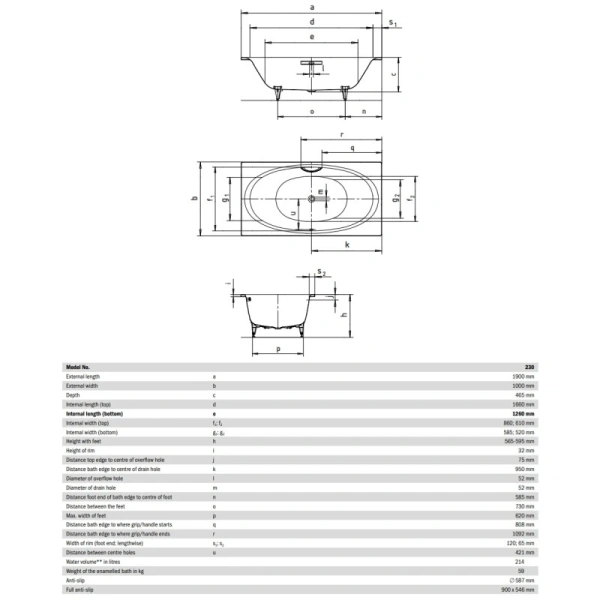 стальная ванна kaldewei ellipso duo 286000010001 230 standard 190х100 см, альпийский белый 