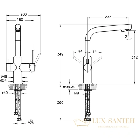 смеситель vitra split a42144exp для кухни с подключением к фильтру, хром