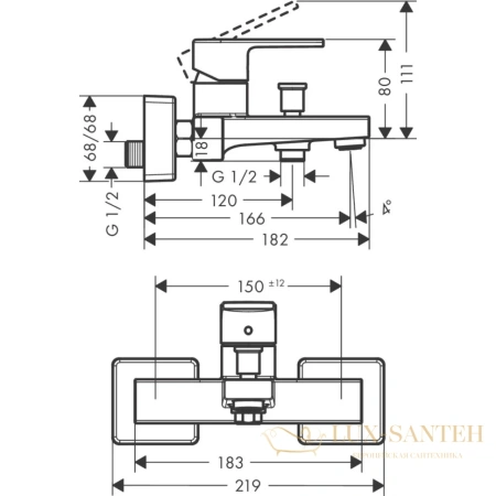 смеситель для ванны с душем hansgrohe vernis shape 71453000, хром