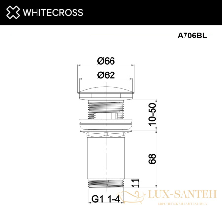 донный клапан whitecross a706bl для умывальника, клик-клак, черный мат