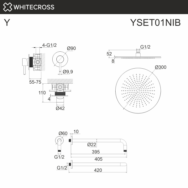 система для душа скрытого монтажа whitecross y yset01nib, брашированный никель