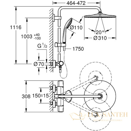 душевая система grohe euphoria 310 26075001, хром