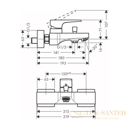 смеситель для ванны hansgrohe metropol 32540340, шлифованный черный хром