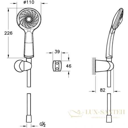 душевой комплект vitra solid s a49264exp 220 мм, хром