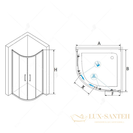 душевой уголок rgw passage 02085100-14 pa-51b 100x100, профиль черный, стекло прозрачное