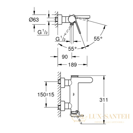 смеситель grohe plus 33553003 для ванны, хром