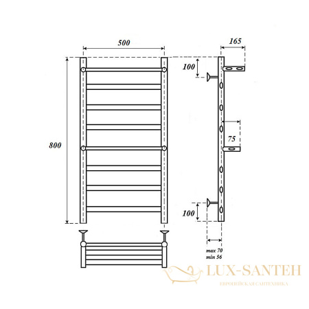 полотенцесушитель 500x800 водяной point артемида pn14158p п6 c двумя полками, хром