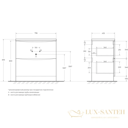 тумба belbagno acqua acqua-800-2c-pia-rr 79,6 см, rovere rustico