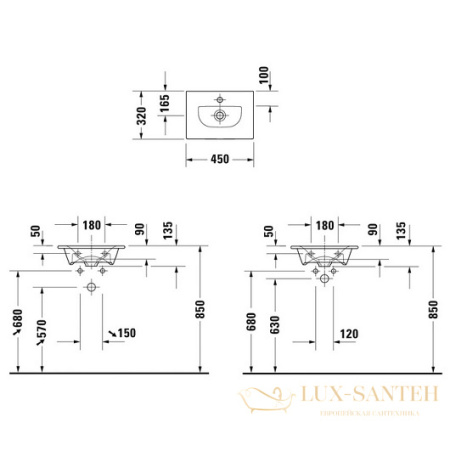 раковина duravit viu 0733450041 450х320 мм, белый