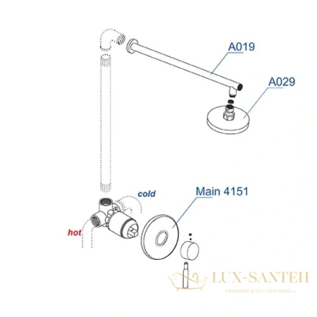 душевой комплект wasserkraft main a12429 200 мм, хром