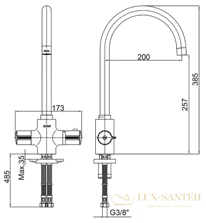 термостат для кухни e.c.a. thermostatic, 102108754ex, цвет хром