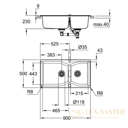 мойка кухонная grohe k700 31658ap0 900х500 мм, черный гранит