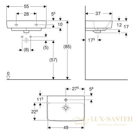 раковина geberit renova compact 226155000 550х370 мм, белый