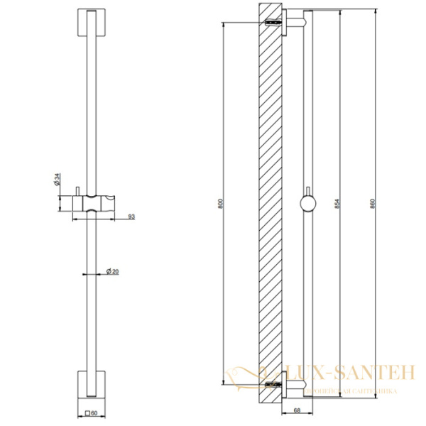 душевая штанга gessi rilievo 59244.030 860 мм, медь