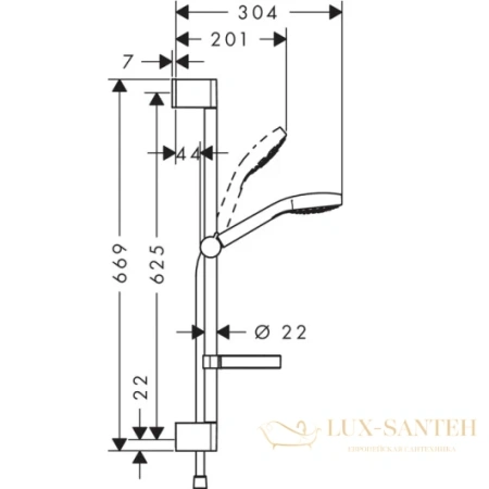 душевой набор hansgrohe croma select s 26566400, vario со штангой 65 см и мыльницей, белый/хром