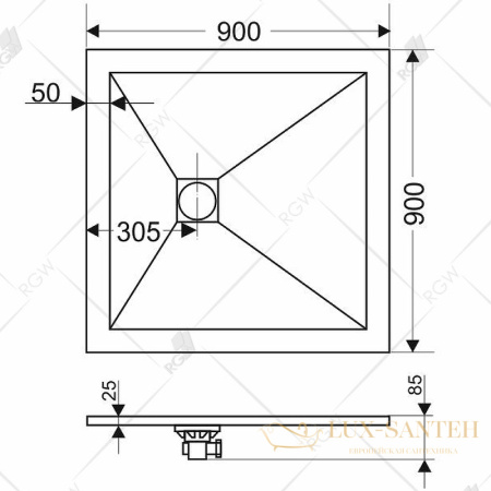 душевой поддон rgw stone tray 16152099-03 из искусственного камня st-0099be 90x90, бежевый