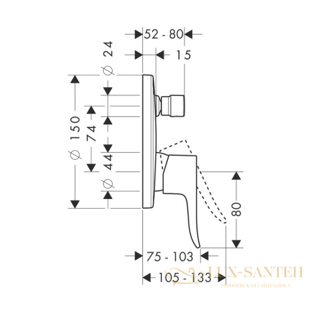 смеситель для ванны hansgrohe metris 31487000, хром