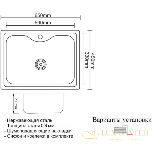 кухонная мойка zorg pvd grafit szr 6545 grafit 65 см, графит